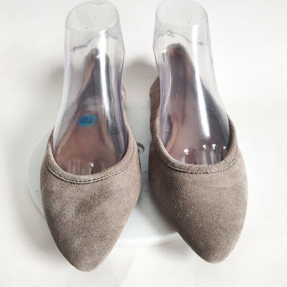 Frye Ballet Flats Size 10 Taupe Leather Suede Trendy Regina Pointed Toe Coquette - Picture 6 of 13